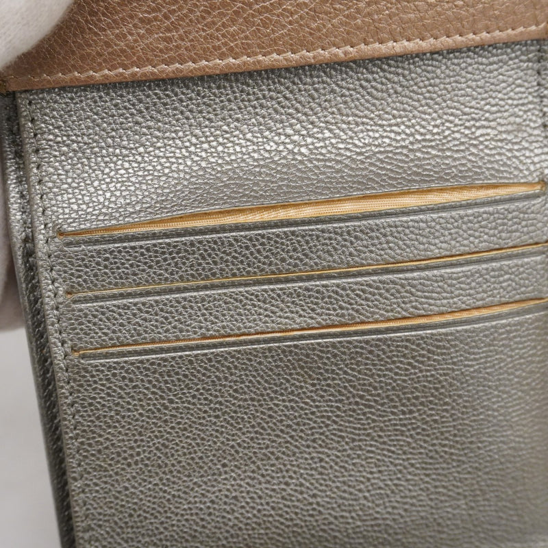 5od3029】シャネル 三つ折り財布 ビコローレ レザー ベージュ グレー