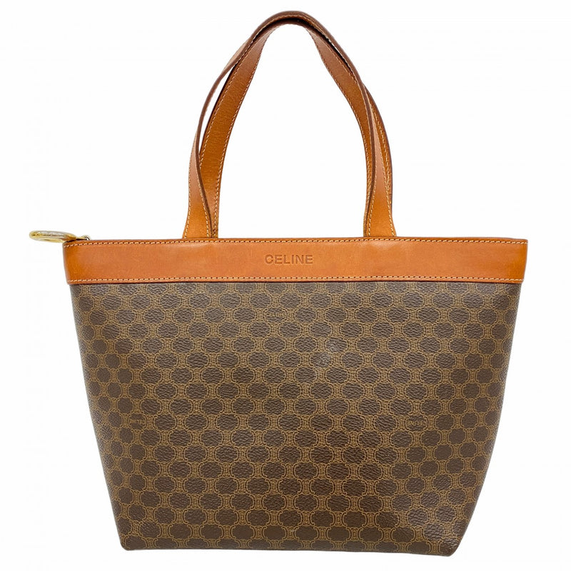 5od3229】セリーヌ ハンドバッグ マカダム PVC ブラウン ゴールド金具