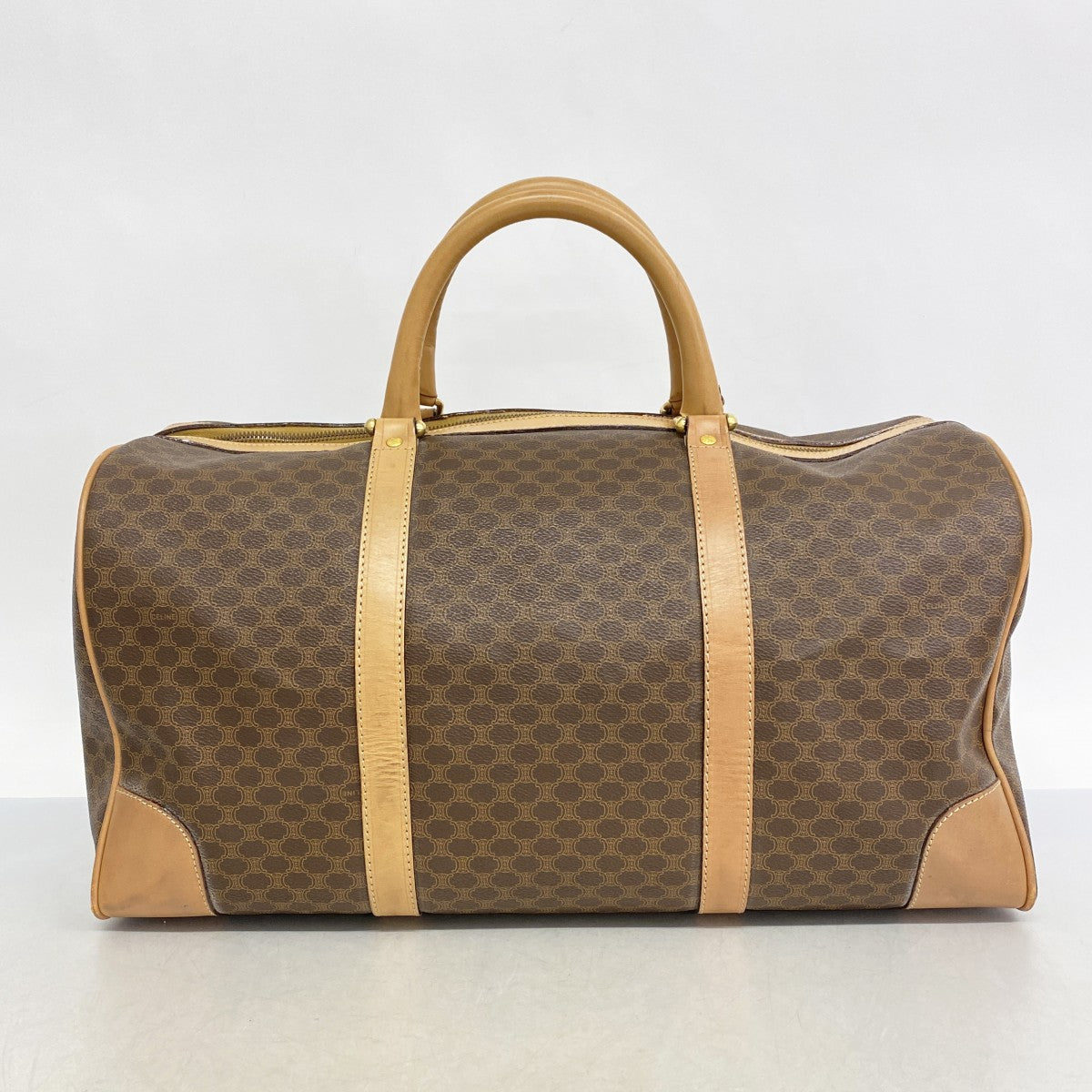 5od3785】セリーヌ ボストンバッグ マカダム PVC ブラウン ゴールド