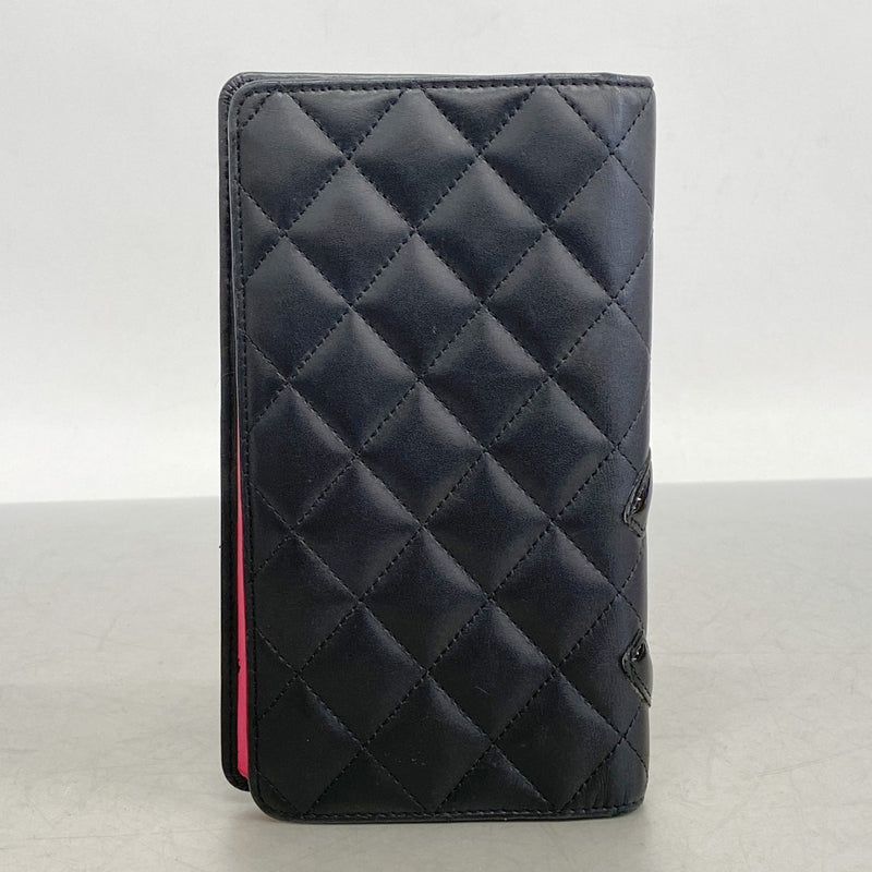 5od3898-h】シャネル 長財布 カンボン ラムスキン ブラック シルバー