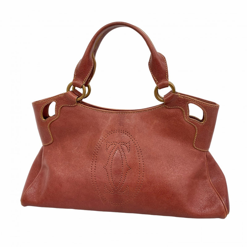 5od4306】カルティエ ハンドバッグ マルチェロ レザー レッド ゴールド