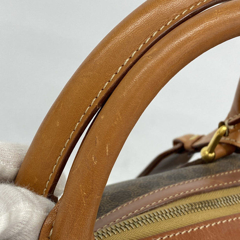 【CELINE】ボストンバッグ　マカダム柄　ゴールド金具 PVC ブラウン　鍵 5od4416】セリーヌ ボストンバッグ マカダム PVC ブラウン ゴールド