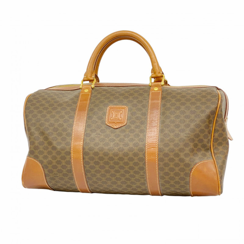 【CELINE】ボストンバッグ　マカダム柄　ゴールド金具　PVC ブラウン 5od4416】セリーヌ ボストンバッグ マカダム PVC ブラウン ゴールド