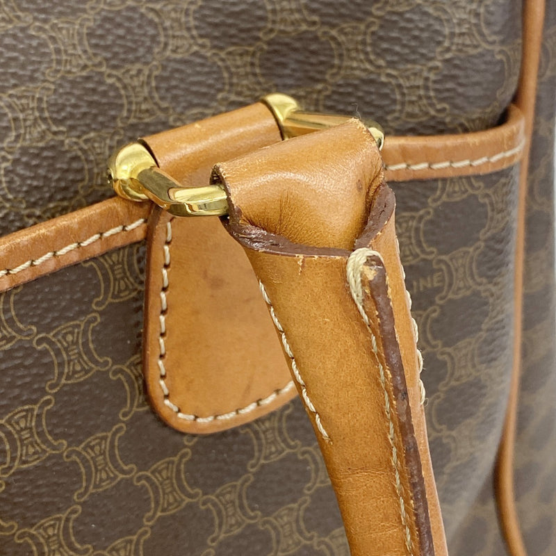 5od4483】セリーヌ ハンドバッグ マカダム PVC ブラウン ゴールド金具