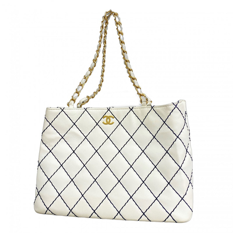 CHANEL ワイルドステッチホワイト キルティング ショルダーバッグ 5od4616-h】シャネル トートバッグ ワイルドステッチ チェーン