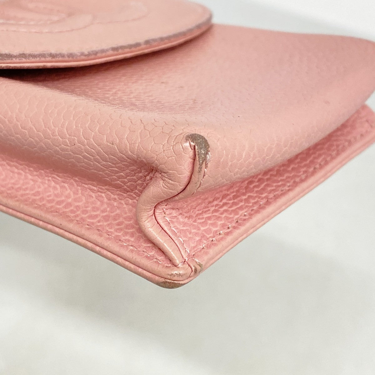 5od4632】シャネル シガレットケース キャビアスキン ピンク ゴールド