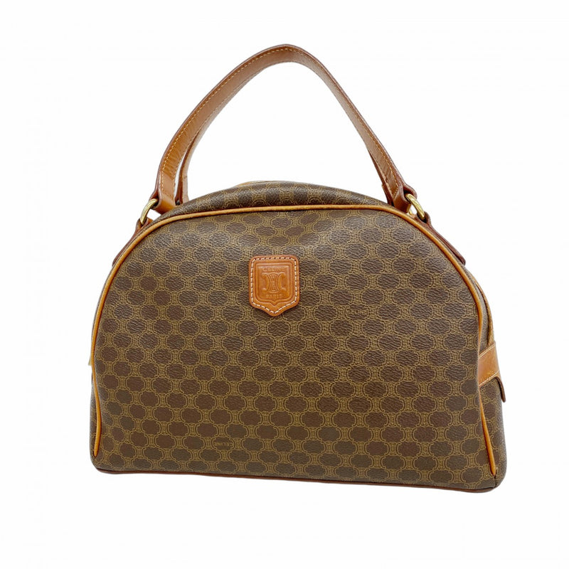 5od4643】セリーヌ ハンドバッグ マカダム PVC ブラウン ゴールド金具