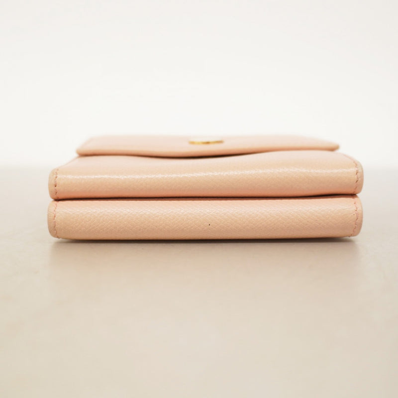 5od4706】シャネル 三つ折り財布 ココボタン レザー ピンクベージュ