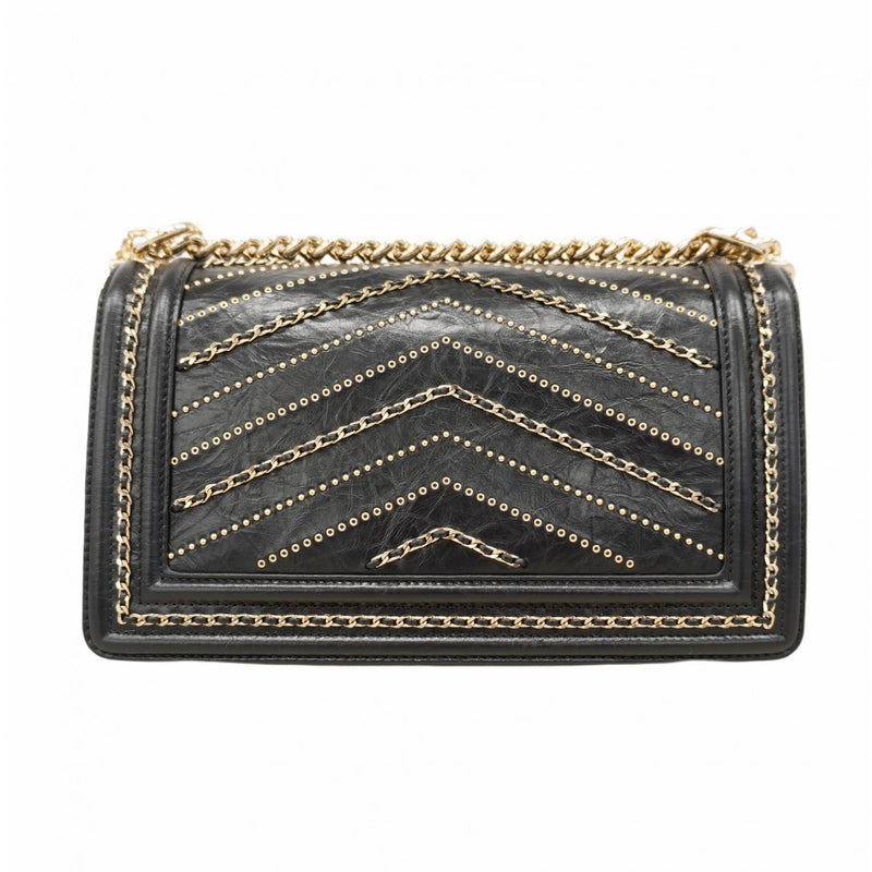 CHANEL ボーイシャネル カーフスキン ブラック ゴールド ショルダーバッグ CHANEL ボーイシャネル ミディアム 2021年以降 ショルダーバッグ