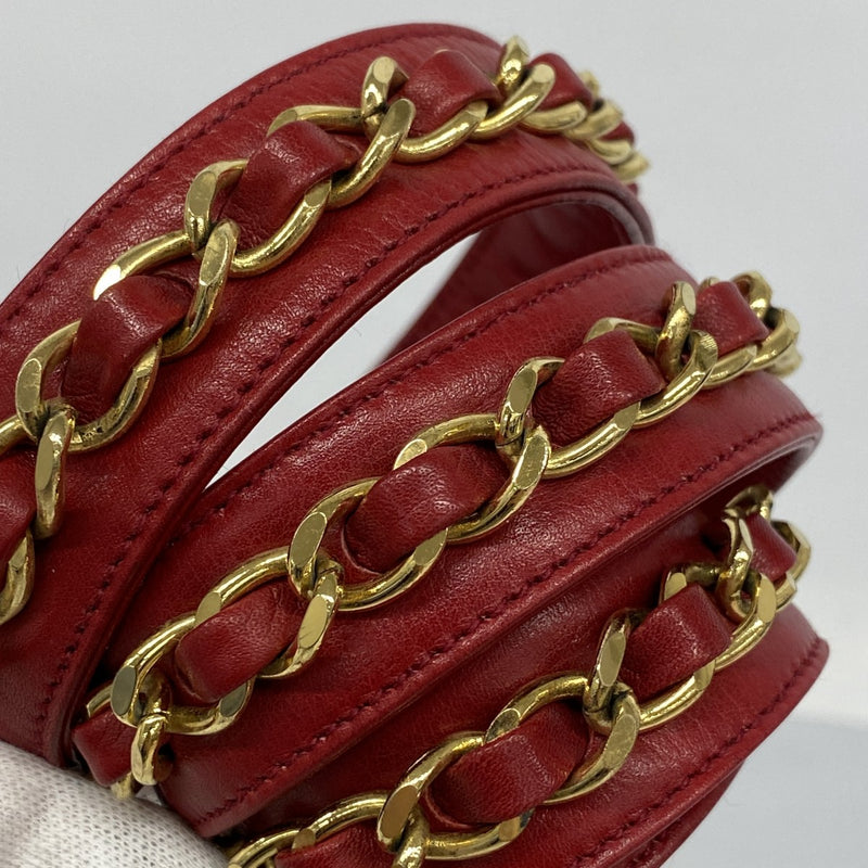 5od4803】シャネル ウエストバッグ ビコローレ ラムスキン レッド