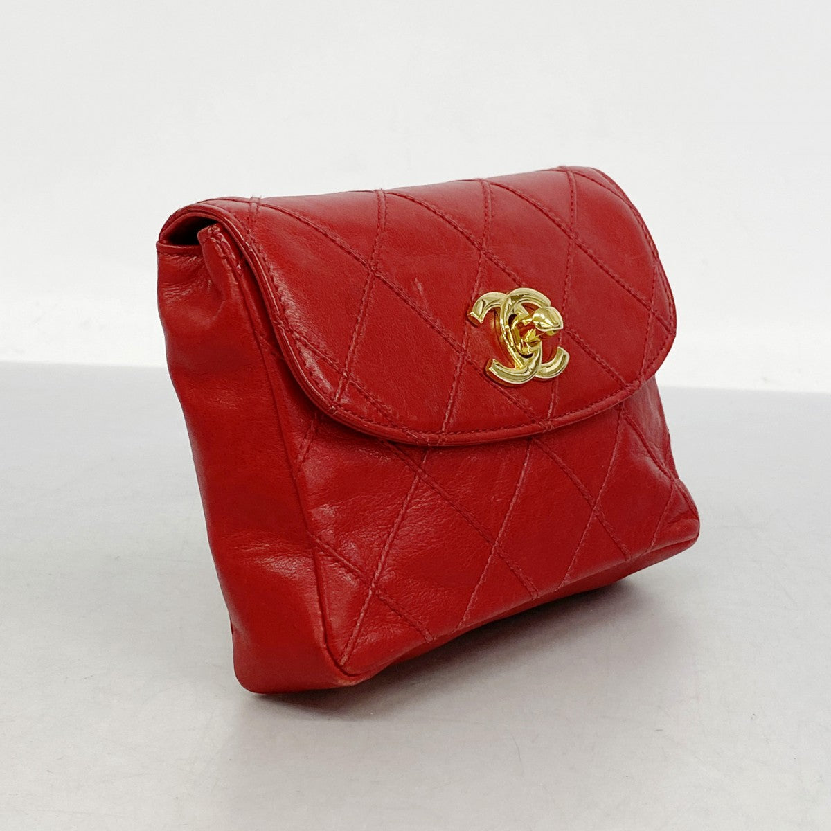 5od4803】シャネル ウエストバッグ ビコローレ ラムスキン レッド