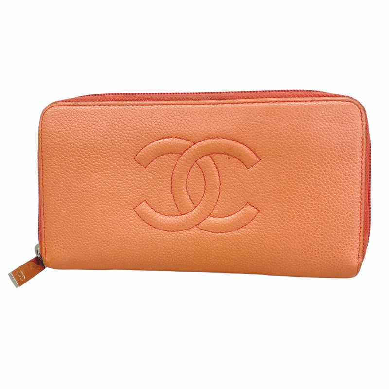 5oe4919】シャネル 長財布 キャビアスキン ピンク【中古】レディース