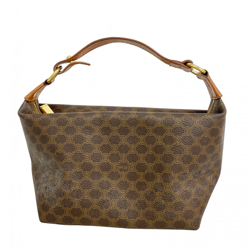 5oe4985】セリーヌ ハンドバッグ マカダム PVC ブラウン ゴールド金具