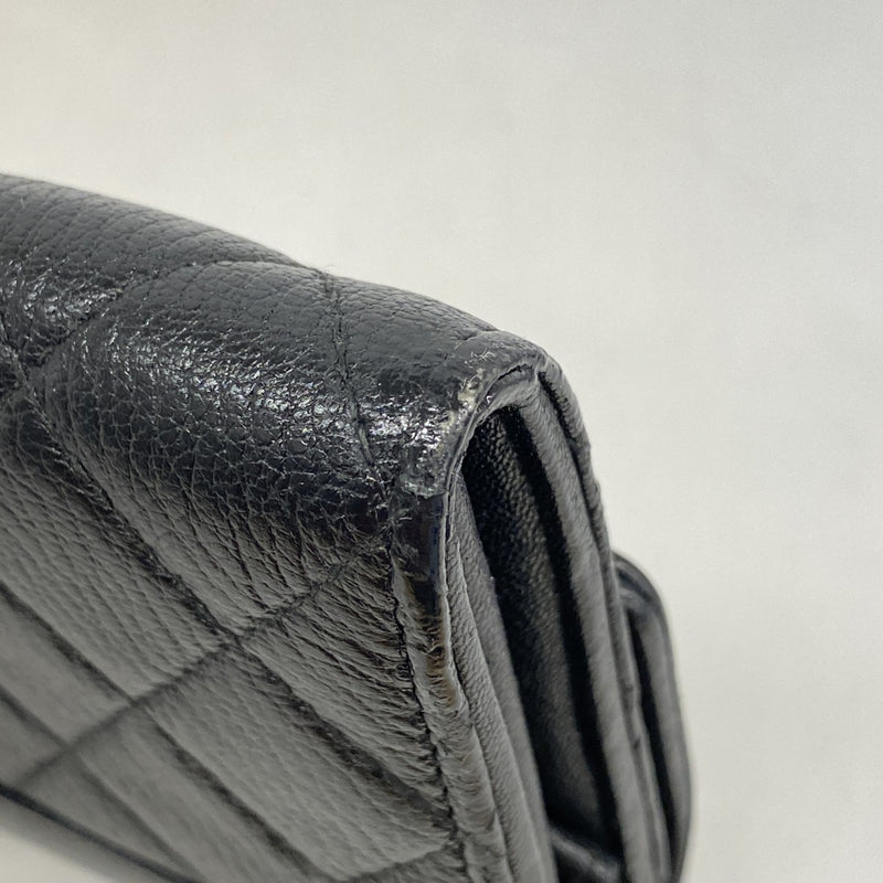 5oe5104-h】シャネル 長財布 マトラッセ レザー ブラック シルバー金具