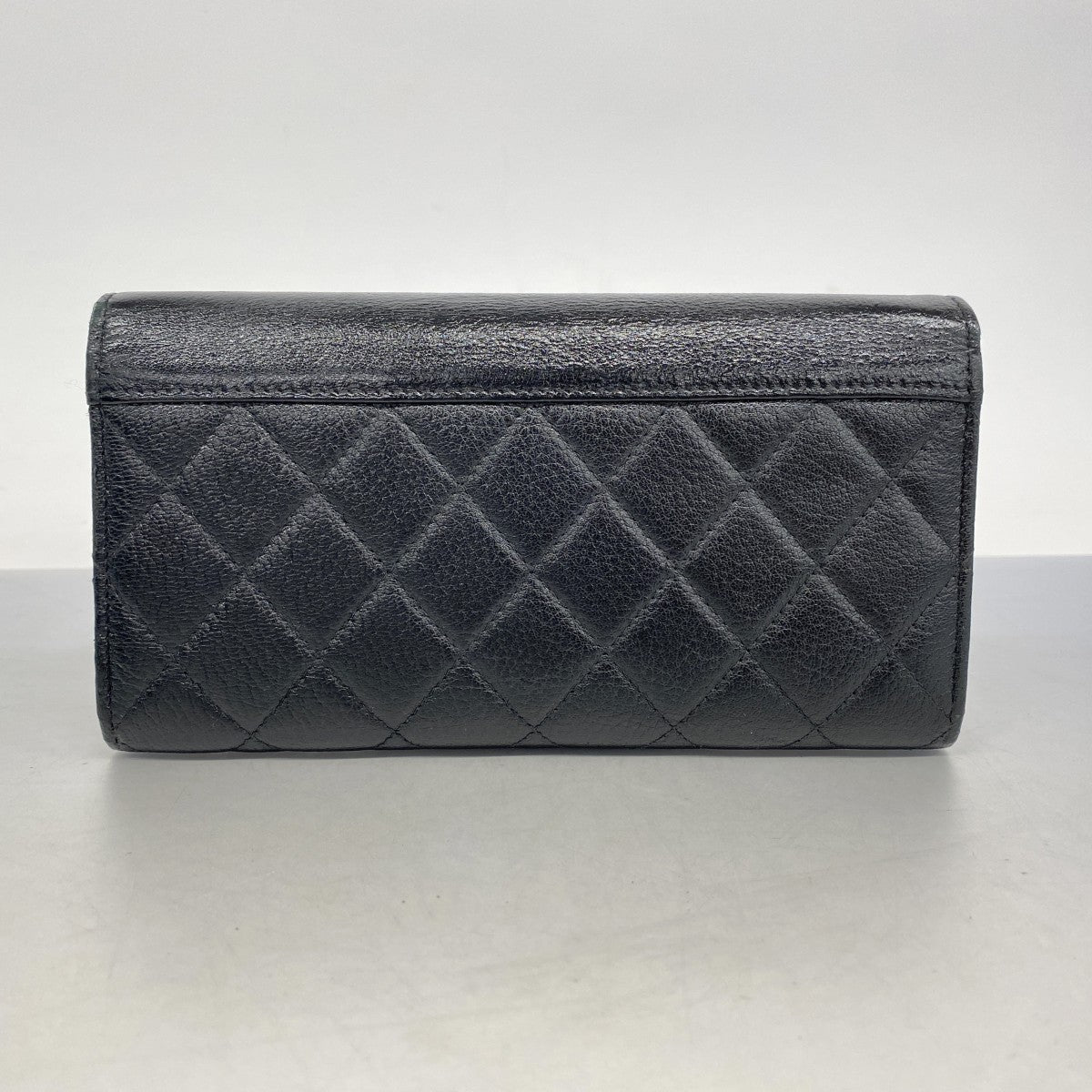 5oe5104-h】シャネル 長財布 マトラッセ レザー ブラック シルバー金具