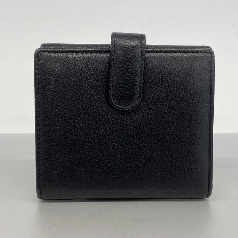 5oe5314】シャネル 財布 カメリア レザー ブラック シルバー金具【中古