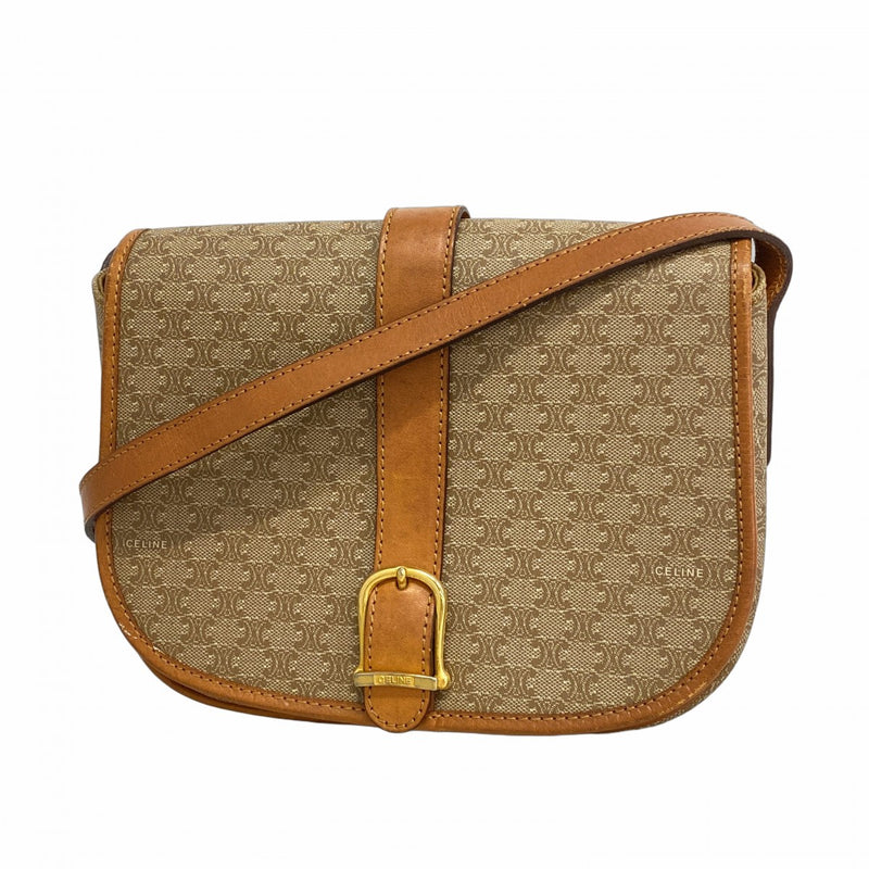 5oe5400】セリーヌ ショルダーバッグ マカダム PVC ベージュ ゴールド