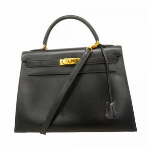 【5oe5530-h】エルメス ハンドバッグ ケリー32 ボックスカーフ ブラック ゴールド金具 〇Y刻印 2wayバッグ【中古】レディース