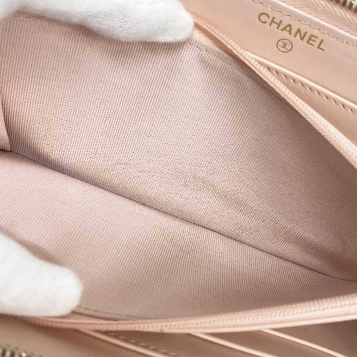 5oe5637-h】シャネル 長財布 マトラッセ キャビアスキン ピンク