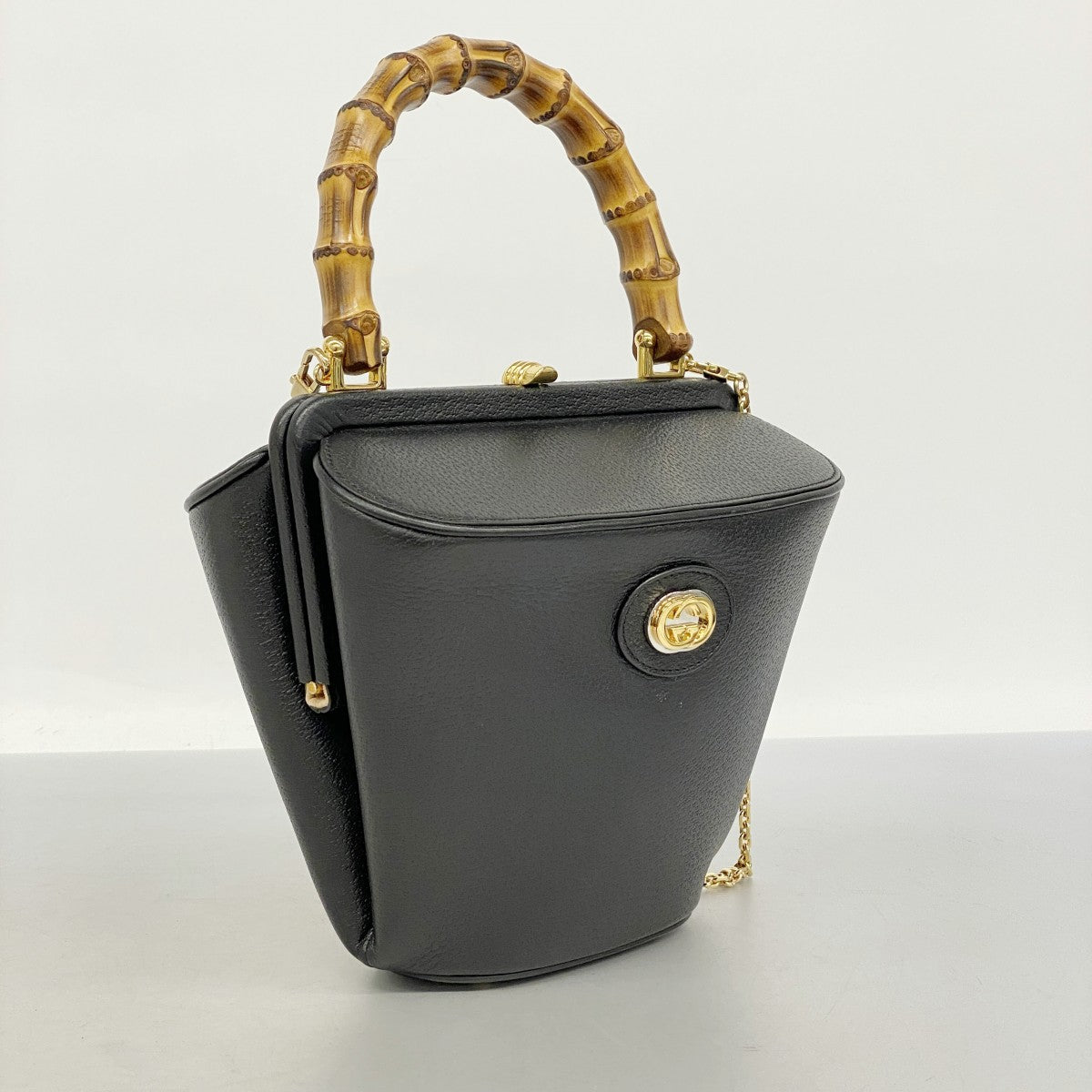 【超希少・美品✨】グッチ　ハンドバッグ　ガンチーニ　ゴールド金具　レザー　黒 5oe5671】グッチ ハンドバッグ バンブー 616437 レザー ブラック