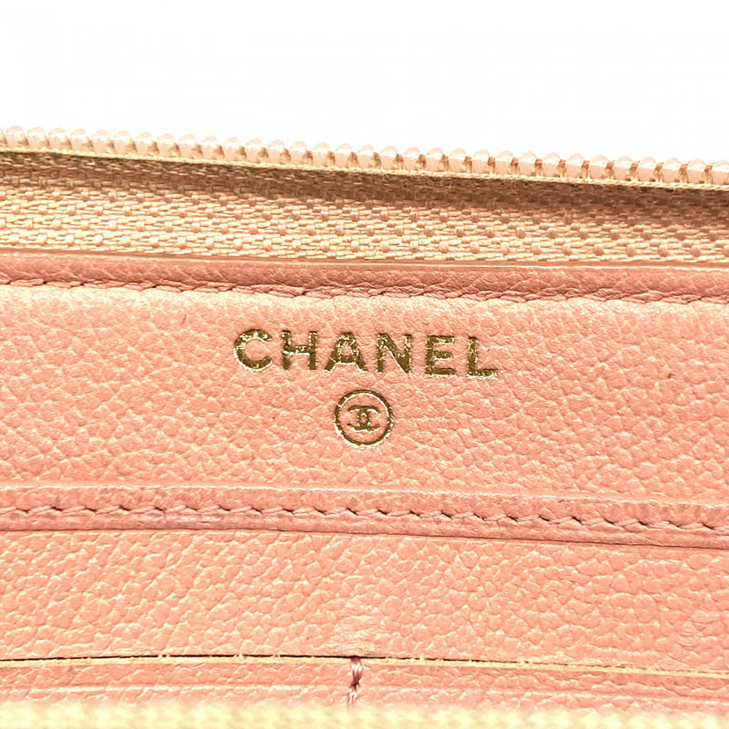 5oe5697-h】シャネル 長財布 カメリア レザー ピンク ゴールド金具