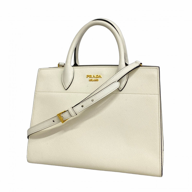5oe5708】プラダ ハンドバッグ サフィアーノ レザー ホワイト ゴールド