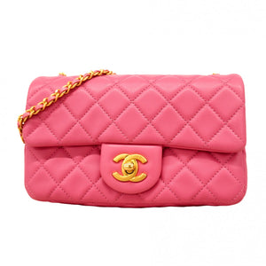 【5oe5725-h】シャネル ショルダーバッグ ミニマトラッセ チェーンショルダー ラムスキン ピンク ゴールド金具【中古】レディース