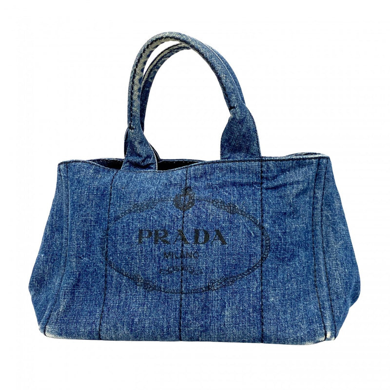 5oe5753】プラダ トートバッグ カナパ デニム ブルー ゴールド金具