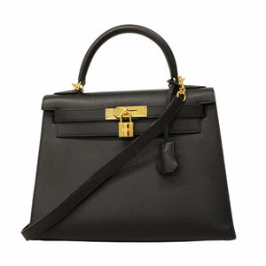 【5oe6247】エルメス ハンドバッグ ケリー28 エプソン ブラック ゴールド金具 □M刻印【中古】レディース