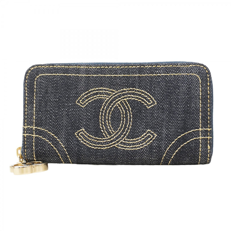 5oe6313】シャネル コインケース デニム ネイビー シャンパンゴールド