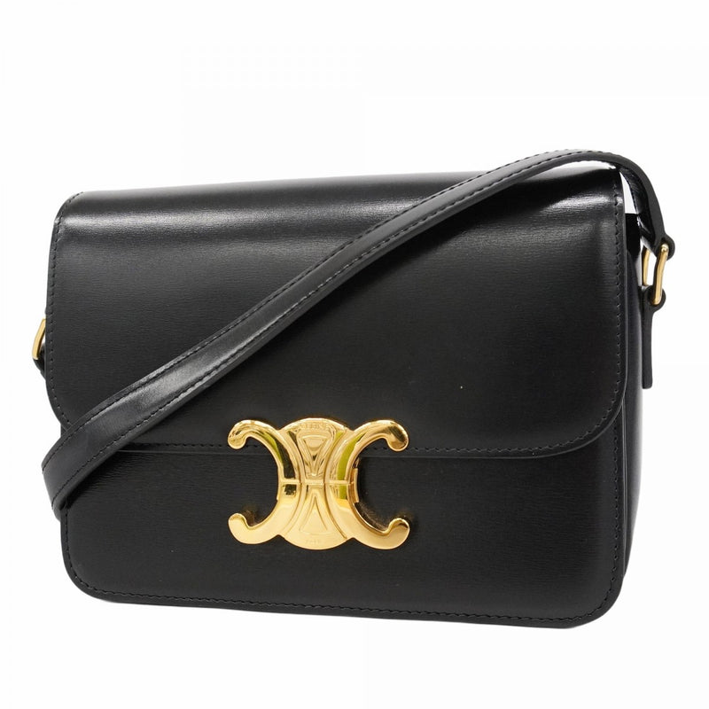 5of6382】セリーヌ ショルダーバッグ トリオンフ レザー ブラック