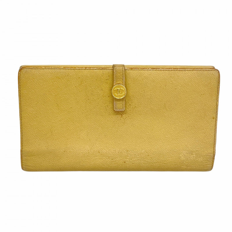 5pa0152】シャネル 長財布 ココボタン レザー ベージュ ゴールド金具