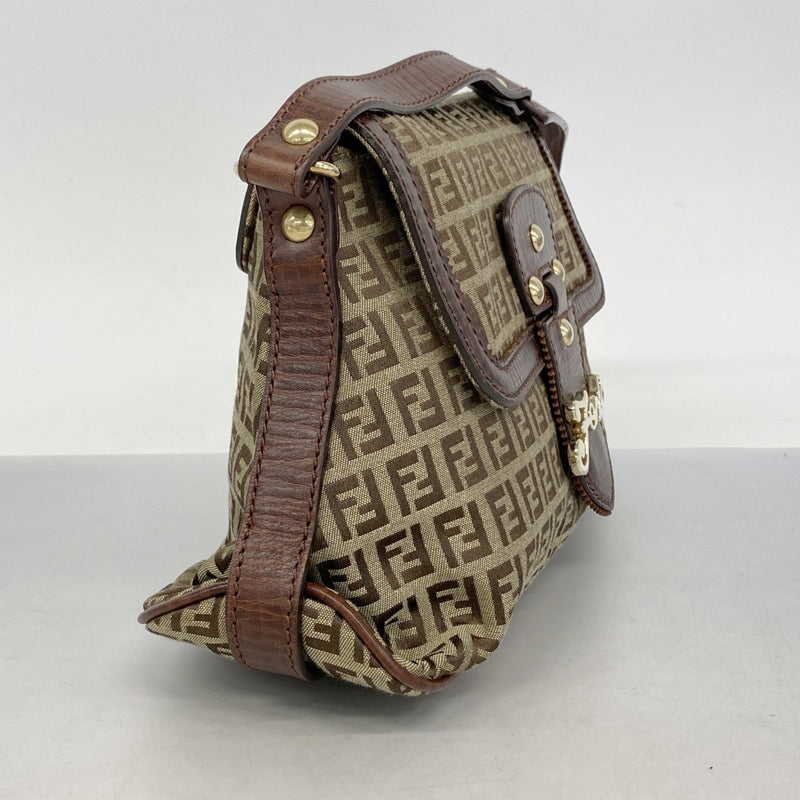 フェンディ　ブランド　ブラウン　ショルダーバッグ　ズッキーノ　ターンロック 5pa0224】フェンディ ショルダーバッグ ズッキーノ ナイロンキャンバス
