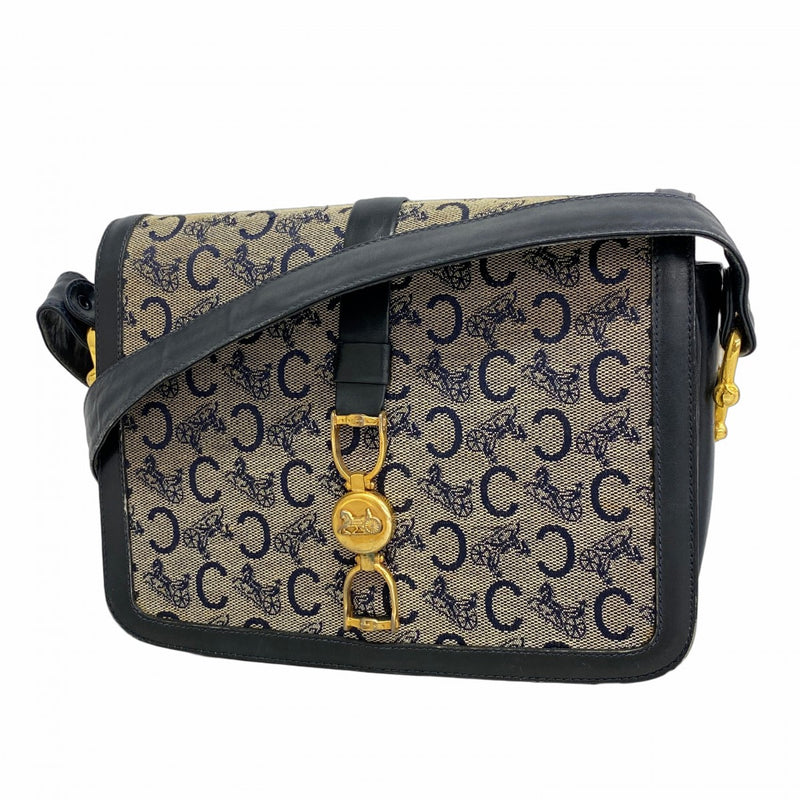 5pa0234】セリーヌ ショルダーバッグ Cマカダム 馬車金具 キャンバス