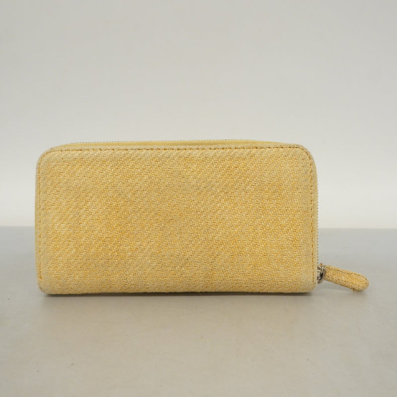 5pa0461】シャネル 長財布 キャンバス イエロー シルバー金具【中古