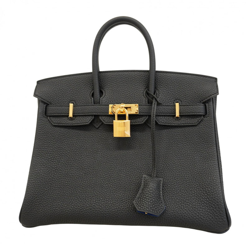 ★最終価格★SALE【5pa0523-g-h】エルメス ハンドバッグ バーキン25 ヴェルソ トゴ ブラック ブルーサフィール ゴールド金具 W刻印【中古】レディース