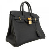 ★最終価格★SALE【5pa0523-g-h】エルメス ハンドバッグ バーキン25 ヴェルソ トゴ ブラック ブルーサフィール ゴールド金具 W刻印【中古】レディース