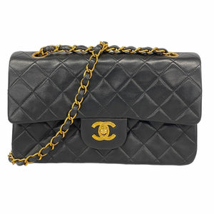 【5pa0817】シャネル ショルダーバッグ マトラッセ Wフラップ Wチェーン ラムスキン ブラック ゴールド金具【中古】レディース