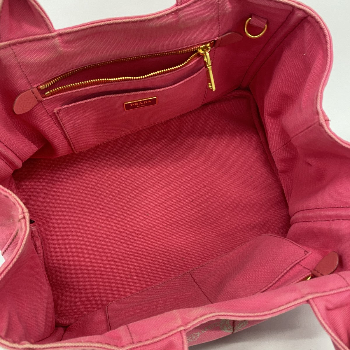5pa0837】プラダ トートバッグ カナパ キャンバス ピンク ゴールド金具