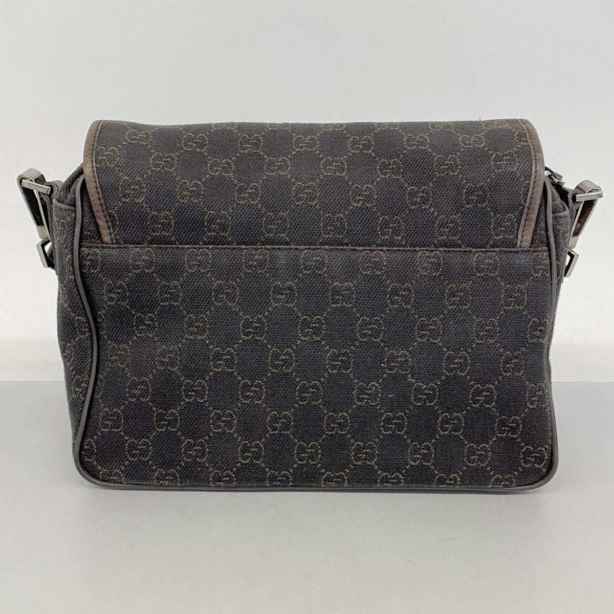 【5pa0887】グッチ ショルダーバッグ 28562 デニム ダークブラウン シルバー金具【中古】レディース