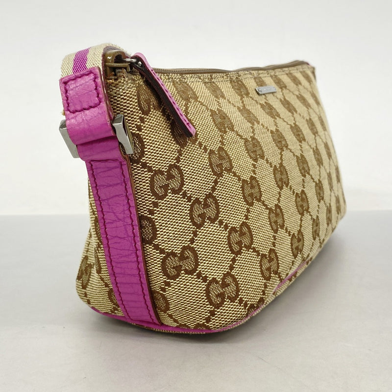 【5pa0888】グッチ ポーチ GGキャンバス 141809 キャンバス ブラウン ピンク シルバー金具【中古】レディース