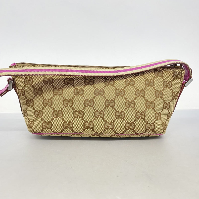 【5pa0888】グッチ ポーチ GGキャンバス 141809 キャンバス ブラウン ピンク シルバー金具【中古】レディース