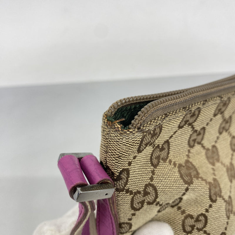 【5pa0888】グッチ ポーチ GGキャンバス 141809 キャンバス ブラウン ピンク シルバー金具【中古】レディース