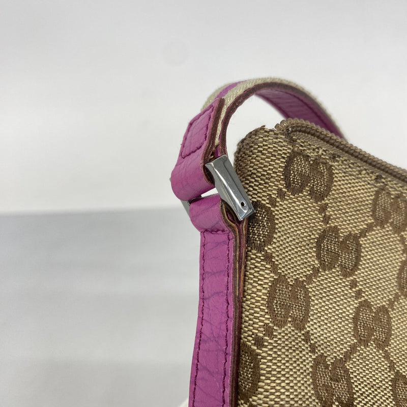 【5pa0888】グッチ ポーチ GGキャンバス 141809 キャンバス ブラウン ピンク シルバー金具【中古】レディース