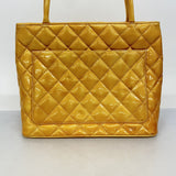 【5pa0915】シャネル トートバッグ 復刻トート パテントレザー イエロー シルバー金具【中古】レディース