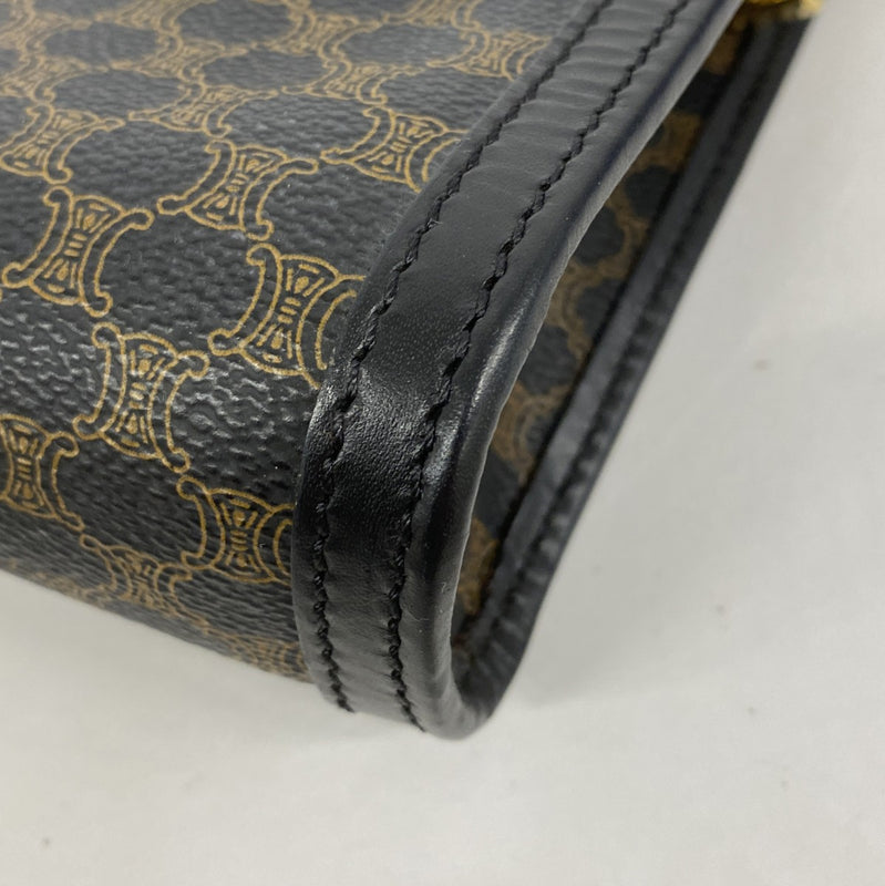 【5pa0916】セリーヌ クラッチバッグ マカダム PVC ブラック ブラウン ゴールド金具【中古】メンズ