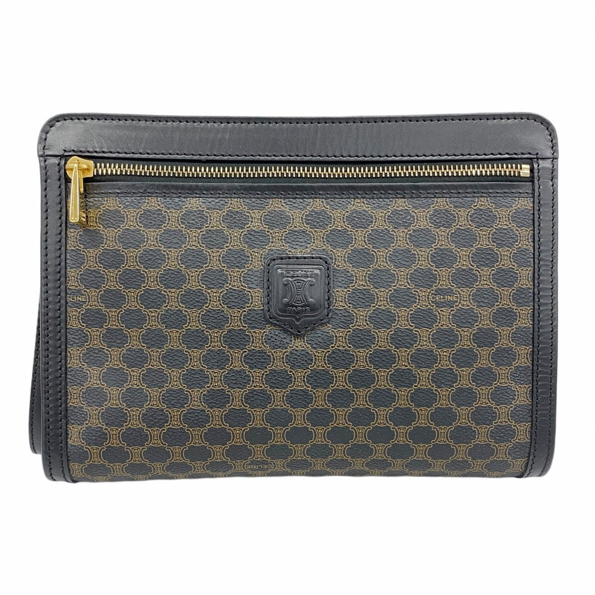 【5pa0916】セリーヌ クラッチバッグ マカダム PVC ブラック ブラウン ゴールド金具【中古】メンズ