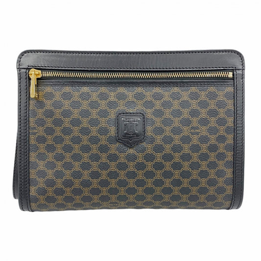 【5pa0916】セリーヌ クラッチバッグ マカダム PVC ブラック ブラウン ゴールド金具【中古】メンズ