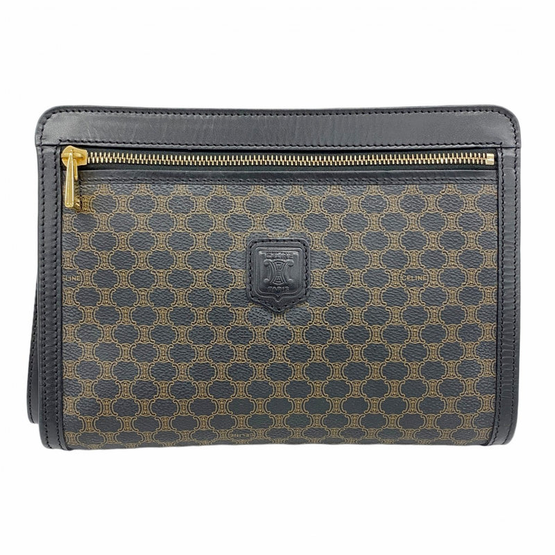 【5pa0916】セリーヌ クラッチバッグ マカダム PVC ブラック ブラウン ゴールド金具【中古】メンズ