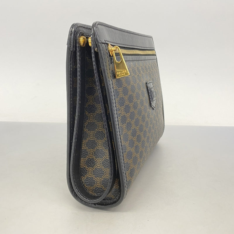 【5pa0916】セリーヌ クラッチバッグ マカダム PVC ブラック ブラウン ゴールド金具【中古】メンズ